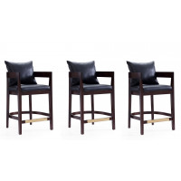 Manhattan Comfort 3-CS006-BK Ritz 34 in. Black and Dark Walnut Beech Wood Counter Height Bar Stool (Set of 3)